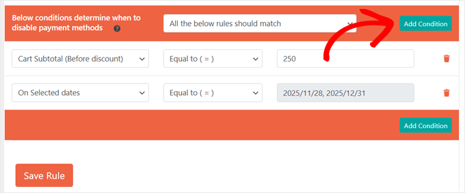 Ajouter une nouvelle condition pour désactiver les méthodes de paiement dans WooCommerce
