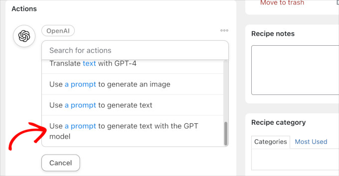 OpenAI action in Uncanny OpenAI action in Uncanny