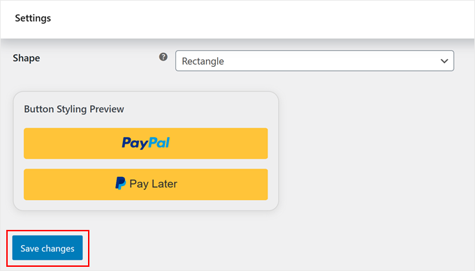 Enregistrement des modifications apportées aux paramètres PayPal pour WooCommerce
