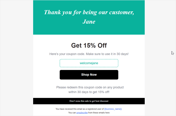 Example of automated email made with FunnelKit