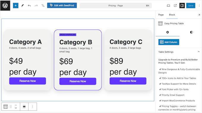WordPressブログまたはウェブサイトに料金表を追加する