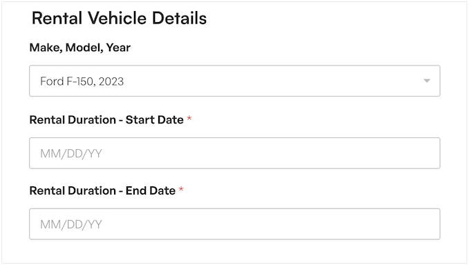 車両レンタルウェブサイトにフォームを追加する