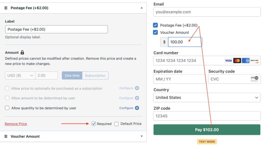 Opções de preço obrigatórias