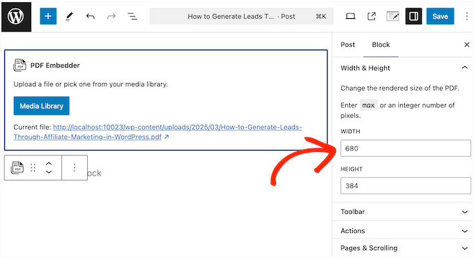 Modification de la taille de votre lecteur PDF