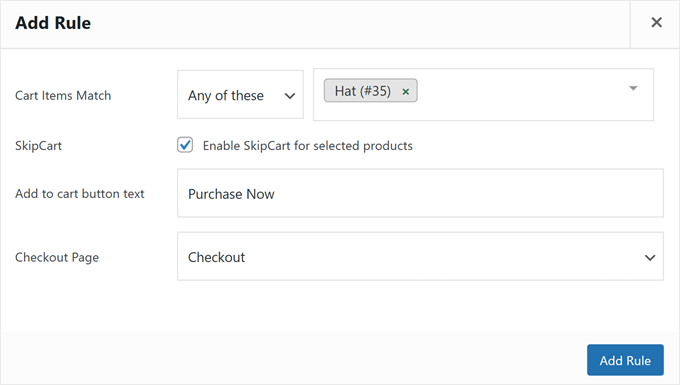 Spara de anpassade villkorsreglerna för SkipCart