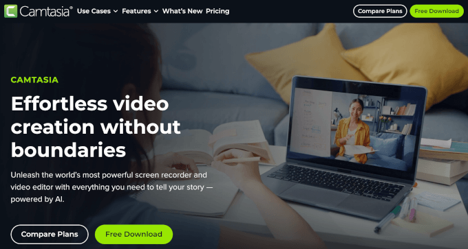 Camtasia's homepage Camtasia's homepage