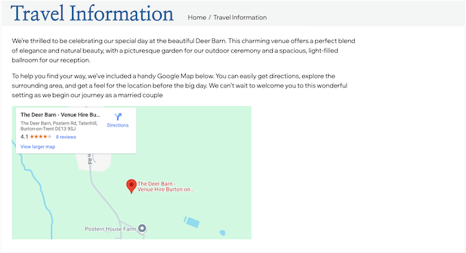 Embedding a map on your wedding website