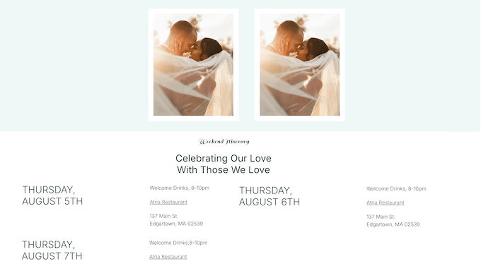 An example of a wedding home page
