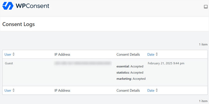 Jurnale de consimțământ în WPConsent
