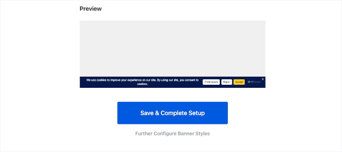 Previzualizarea bannerului de consimțământ pentru cookie-uri