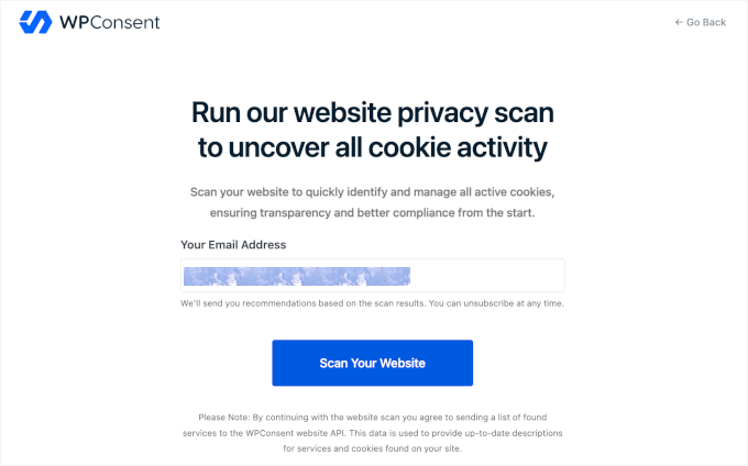 Prompt pentru scanarea site-ului web pentru cookie-uri