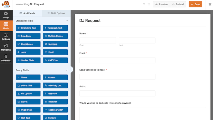 The WPForms drag-and-drop form builder