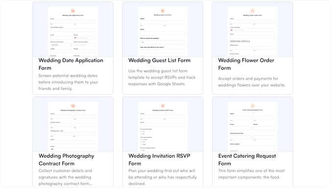 A collection of ready-made from templates for your wedding website