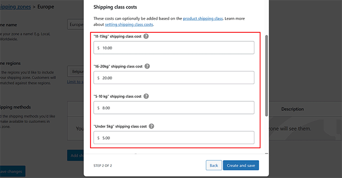 Add cost for different shipping classes Add cost for different shipping classes