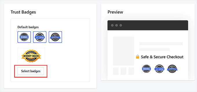 Tüccar'da medya kütüphanesinden güven rozetleri ekleyin