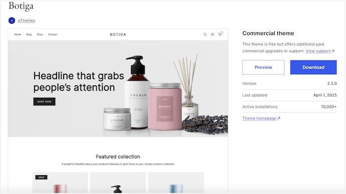 The free version of the Botiga WooCommerce theme