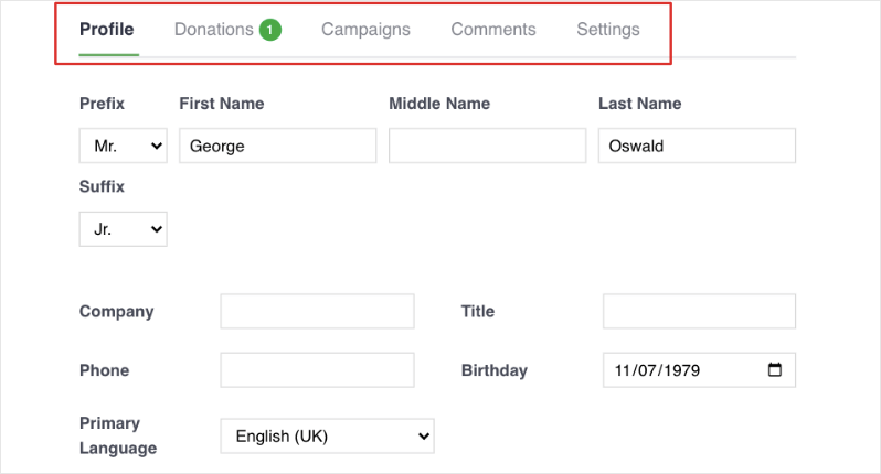 Charitable Pro let's donors manage their profiles