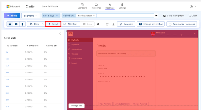 Clarity's scroll depth report