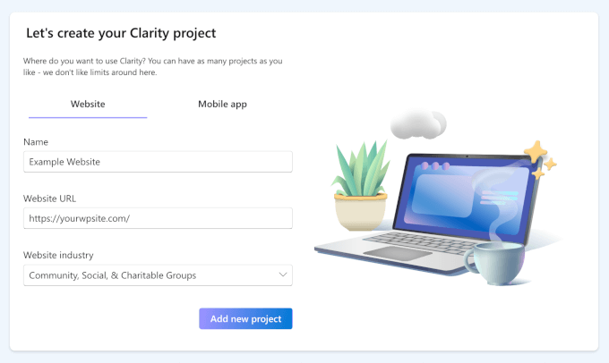 Add new project in Clarity