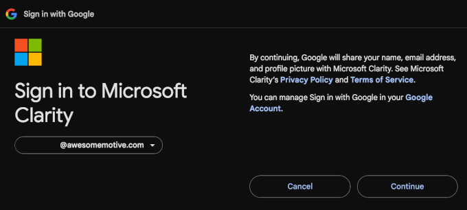 Clarity signup confirmation page