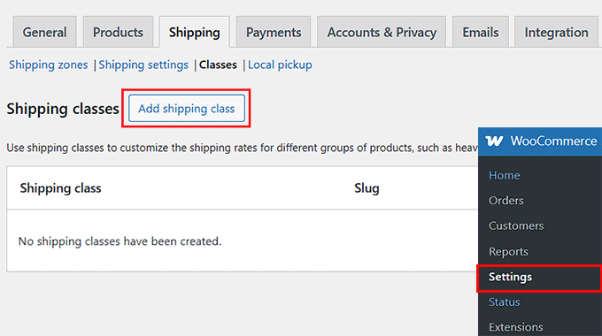 Click the Add Shipping Class button Click the Add Shipping Class button