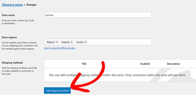 Click the Add Shipping Method button Click the Add Shipping Method button