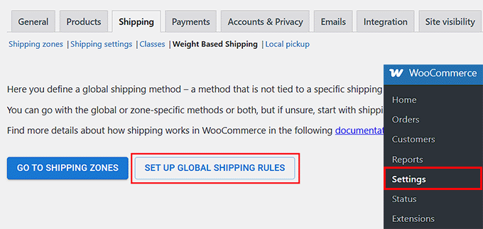 Click the Set Up Global Shipping Rules button Click the Set Up Global Shipping Rules button