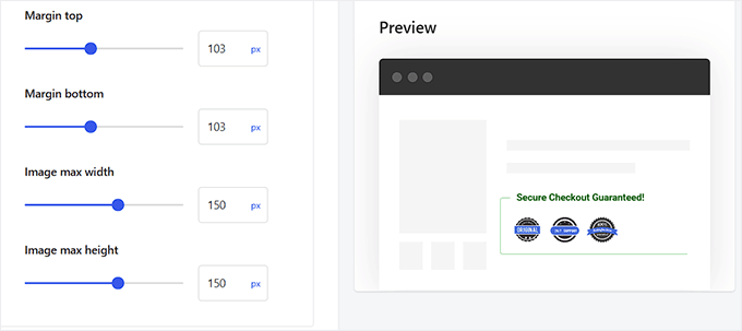 Tüccar'da güven rozetlerinin boyutunu ve kenar boşluğunu yapılandırın