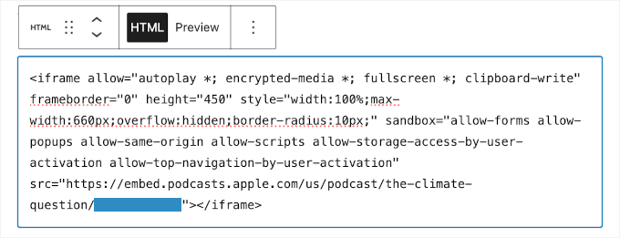 Apple Podcasts' code embedded