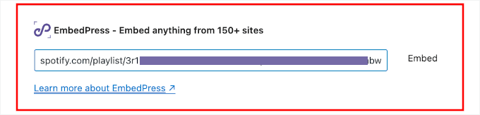 EmbedPress ブロックに Spotify リンクを追加する