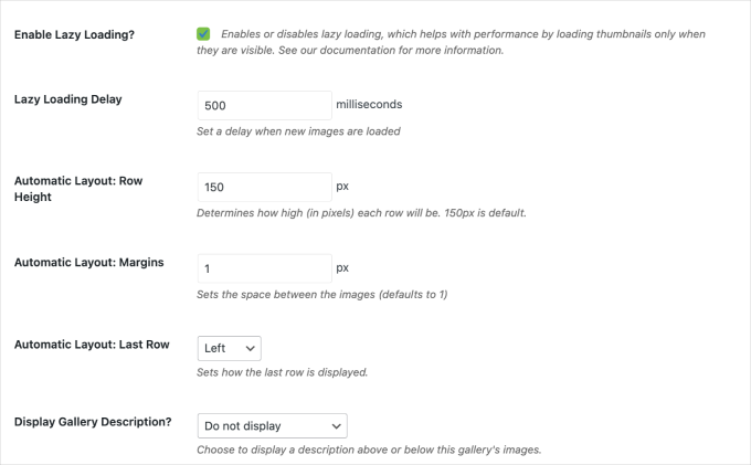 Envira Gallery 設定ページ