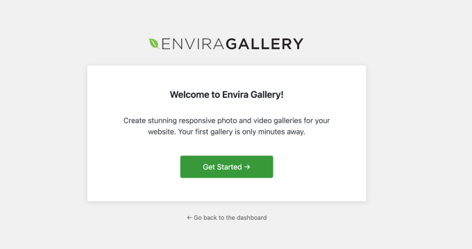 Envira Gallery セットアップ開始ページ
