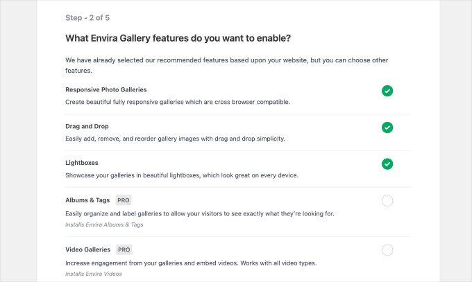 Enviraギャラリーセットアップウィザード ステップ2