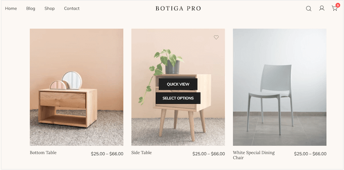 An example of a 'quick view' feature, added to WooCommerce using Botiga 