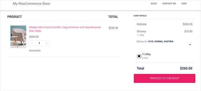 Preview of shipping price based on weight Preview of shipping price based on weight