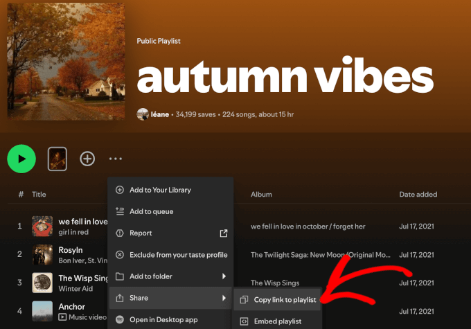 プレイリストへのリンクをコピーボタン