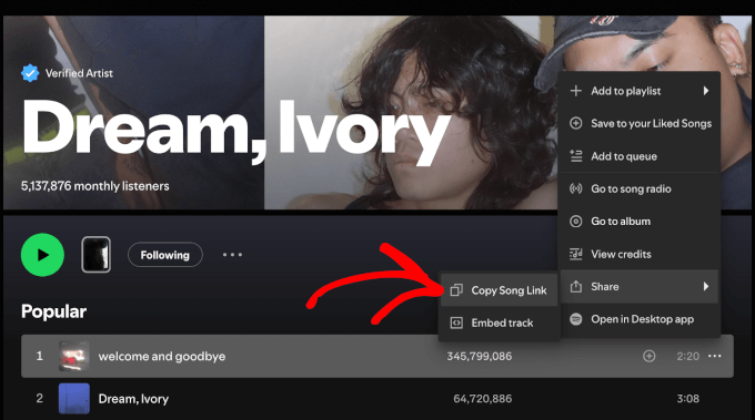 曲リンクをコピーボタン