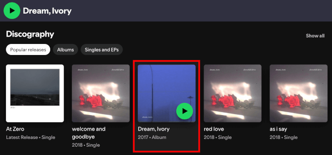 Spotifyでアルバムをクリックする