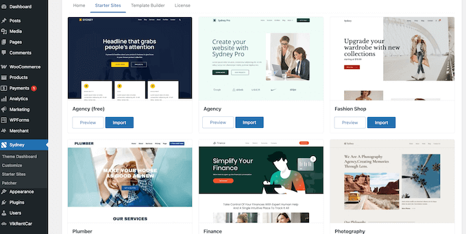 Importing starter sites into your WordPress blog or website