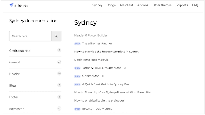 Sydney's online documentation 