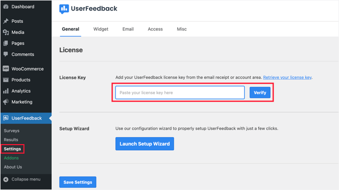 Paste your UserFeedback license key Paste your UserFeedback license key