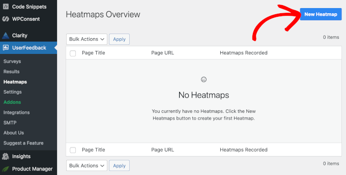 Create a new UserFeedback heatmap