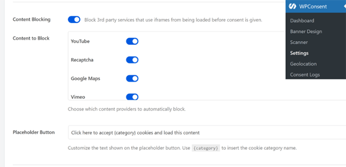 WPConsent allows you to block content before users give consent