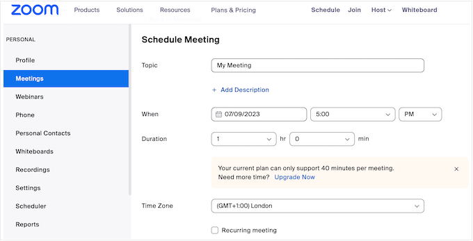 The Zoom user interface