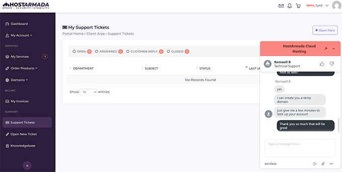 HostArmada customer support