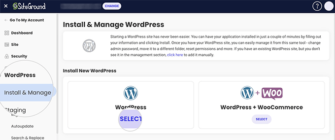 Install WordPress on SiteGround