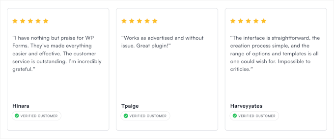 WPForms' testimonials WPForms' testimonials