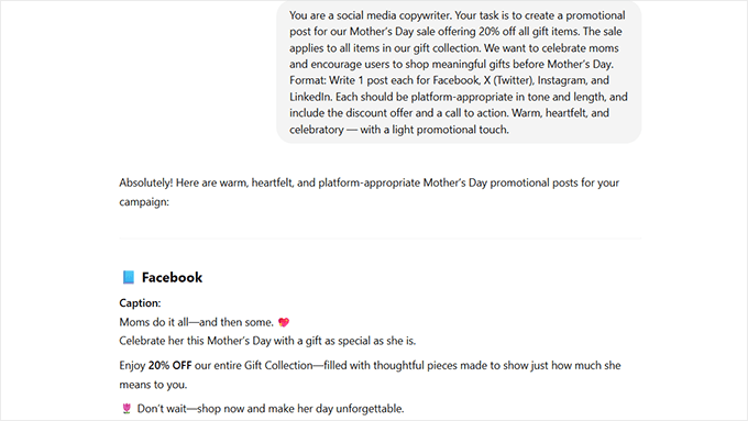 Writing social media posts using AI