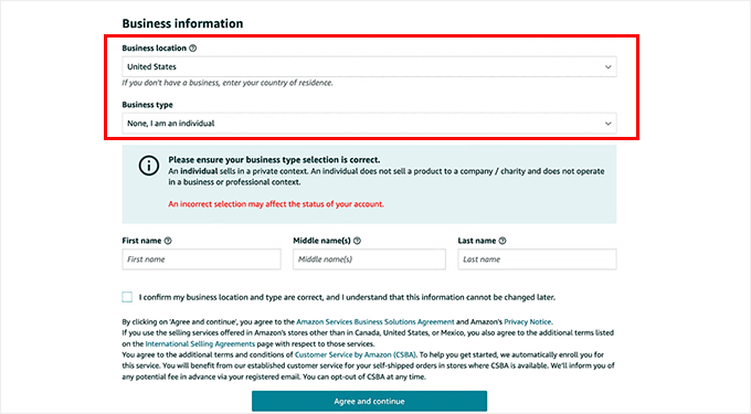 Aggiungi la sede e il tipo di attività