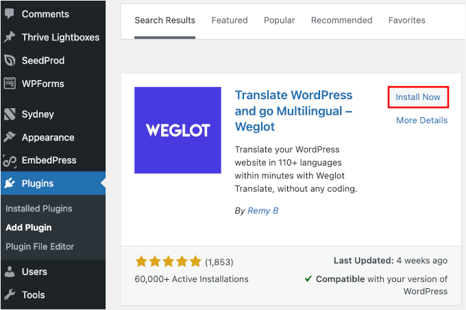 Installing the Weglot plugin Installing the Weglot plugin